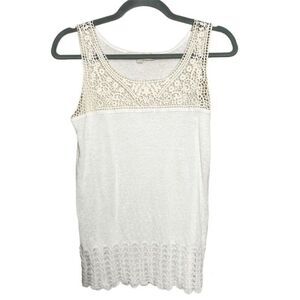 Ann Taylor LOFT Crochet Trim Linen Blend Tank Top Sleeveless Womens Size S Ivory